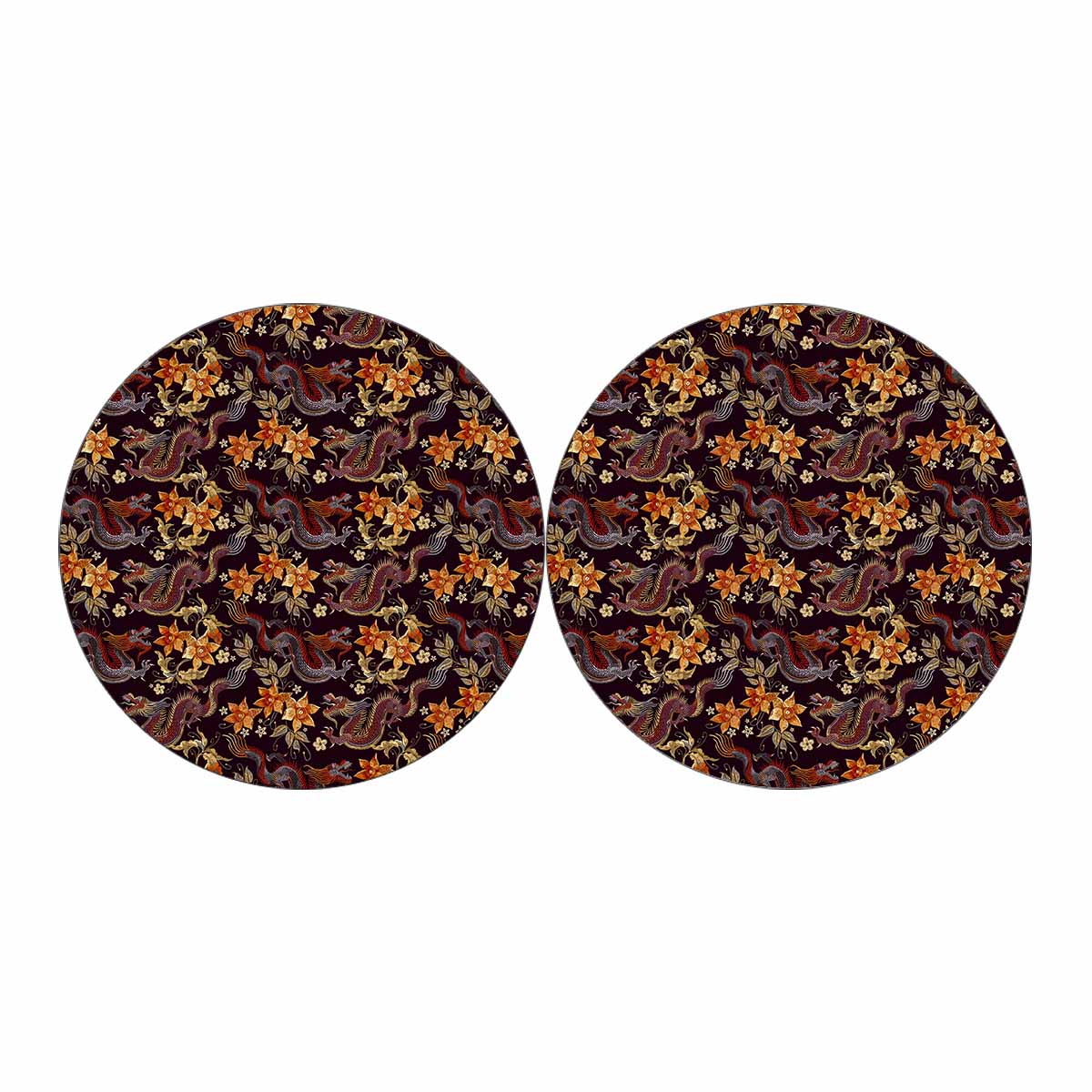 Vintage Dragon Flower Pattern Print Car Coasters
