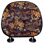 Vintage Dragon Flower Pattern Print Car Headrest Covers