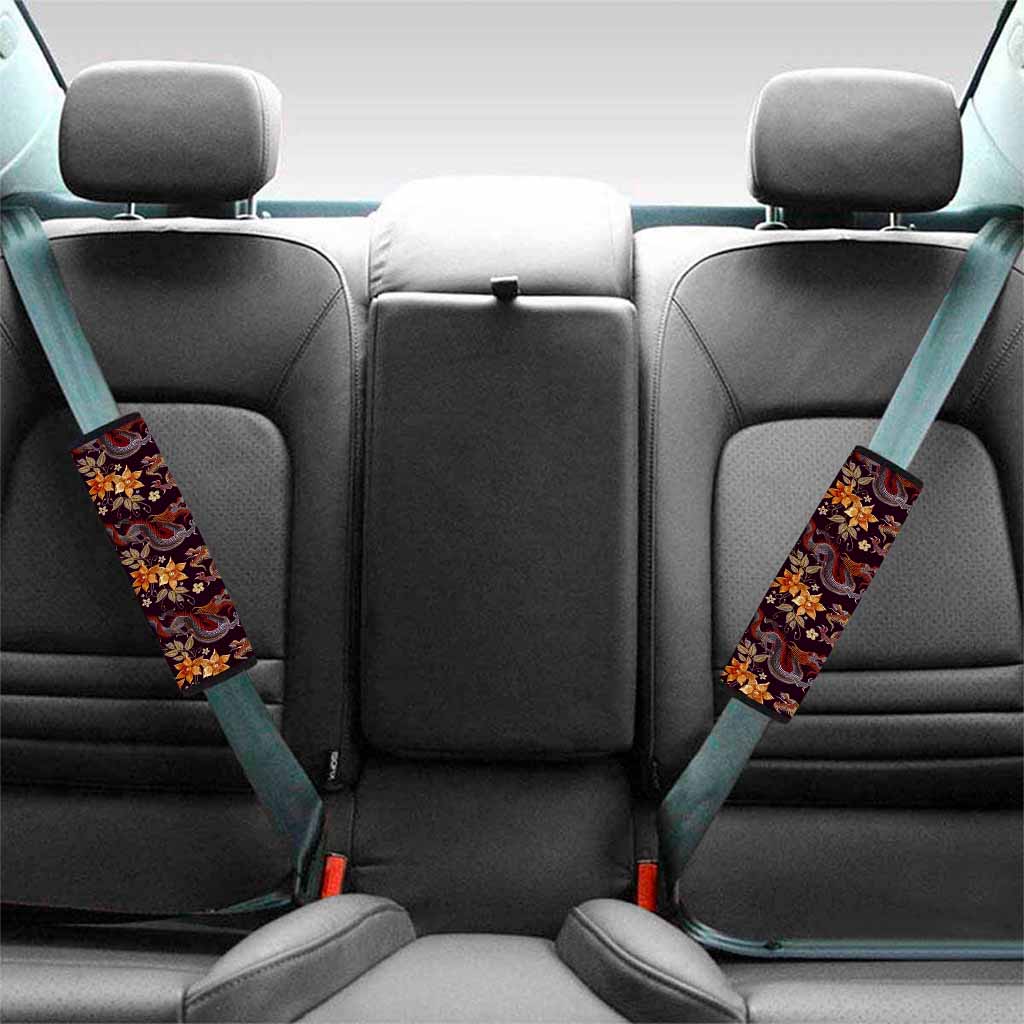 Vintage Dragon Flower Pattern Print Car Seat Belt Covers