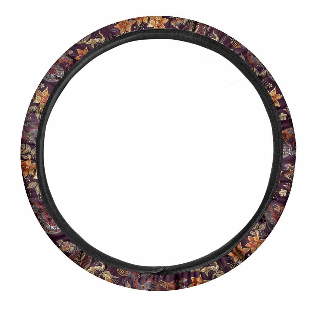 Vintage Dragon Flower Pattern Print Car Steering Wheel Cover