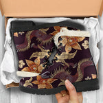 Vintage Dragon Flower Pattern Print Comfy Boots GearFrost