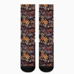 Vintage Dragon Flower Pattern Print Crew Socks