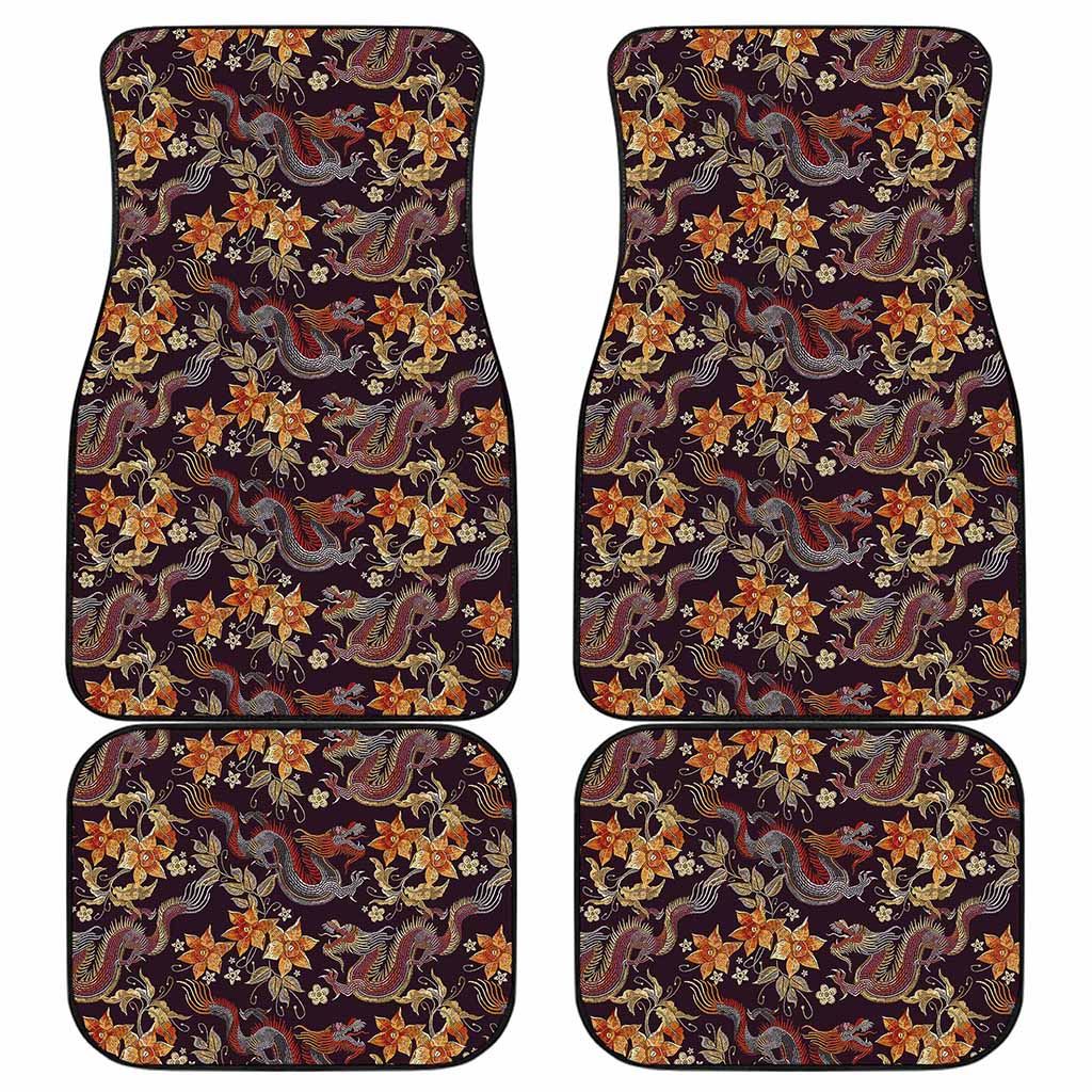 Vintage Dragon Flower Pattern Print Front and Back Car Floor Mats