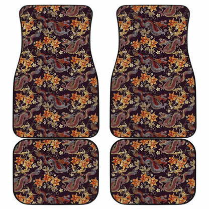 Vintage Dragon Flower Pattern Print Front and Back Car Floor Mats