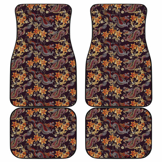 Vintage Dragon Flower Pattern Print Front and Back Car Floor Mats