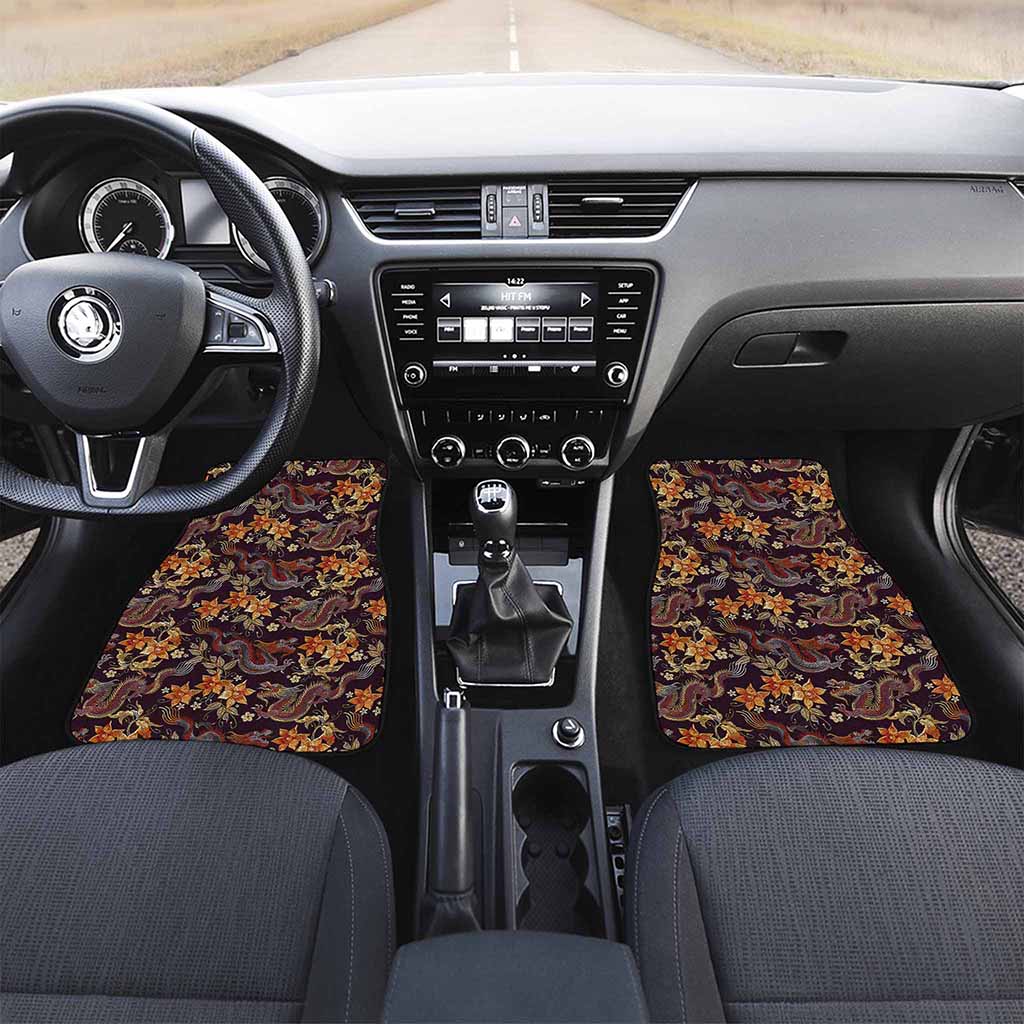 Vintage Dragon Flower Pattern Print Front and Back Car Floor Mats