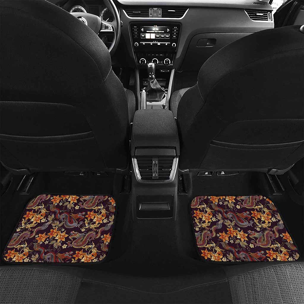 Vintage Dragon Flower Pattern Print Front and Back Car Floor Mats