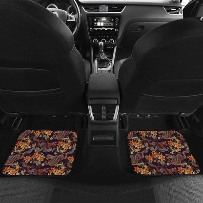 Vintage Dragon Flower Pattern Print Front and Back Car Floor Mats