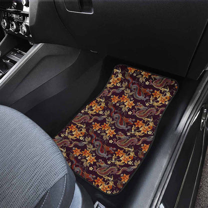 Vintage Dragon Flower Pattern Print Front and Back Car Floor Mats