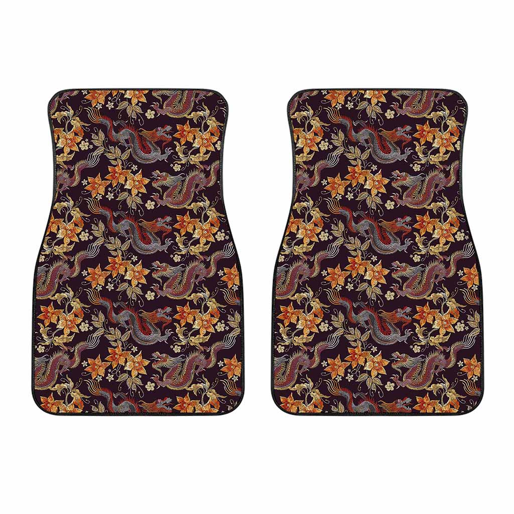 Vintage Dragon Flower Pattern Print Front Car Floor Mats