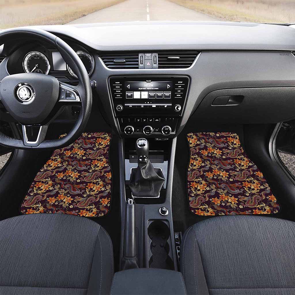 Vintage Dragon Flower Pattern Print Front Car Floor Mats