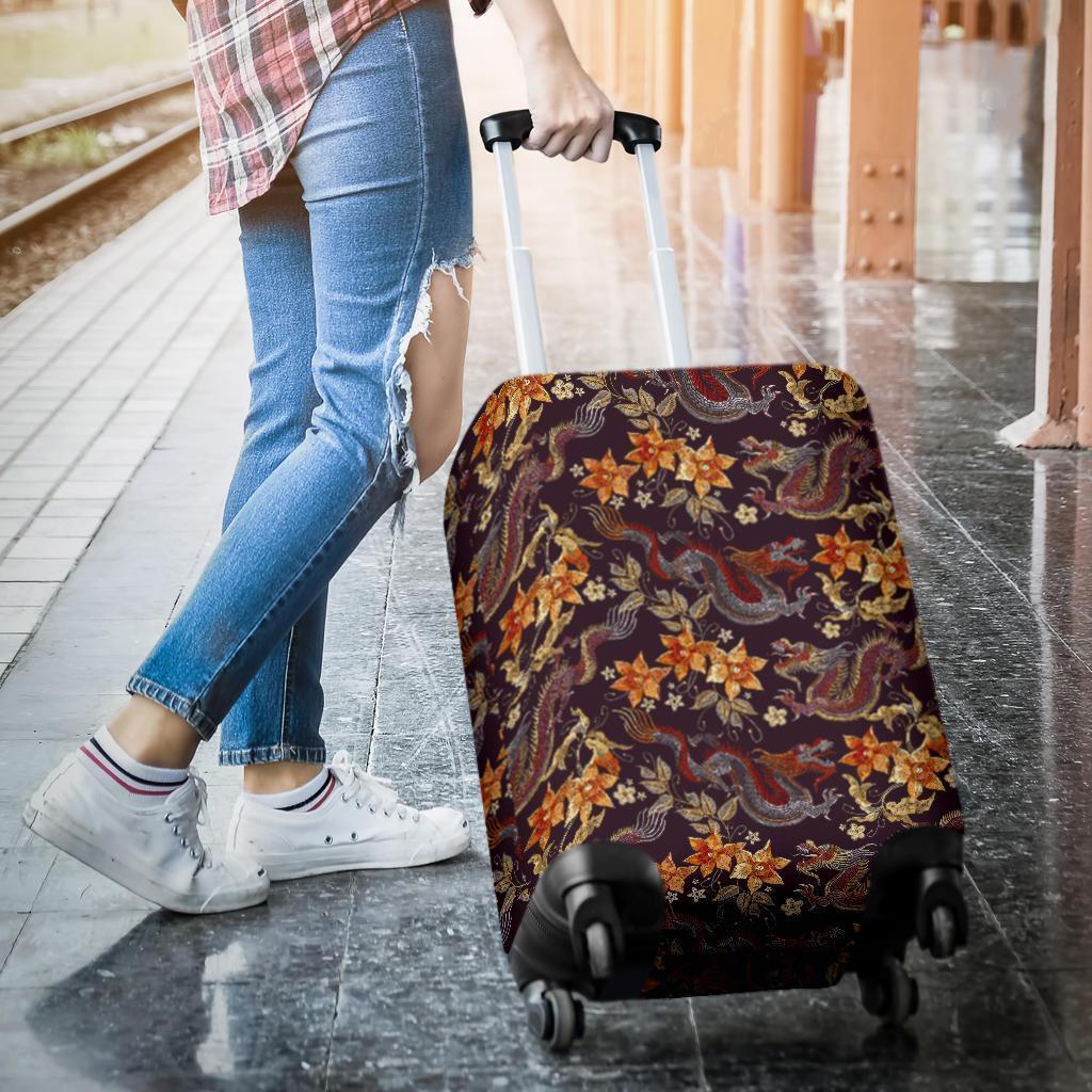 Vintage Dragon Flower Pattern Print Luggage Cover GearFrost