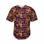 Vintage Dragon Flower Pattern Print Men's Baseball Jersey