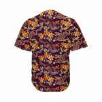 Vintage Dragon Flower Pattern Print Men's Baseball Jersey