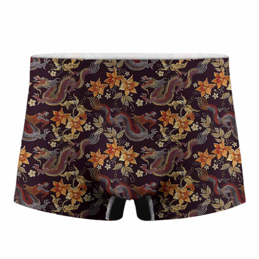 Vintage Dragon Flower Pattern Print Men's Boxer Briefs