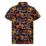 Vintage Dragon Flower Pattern Print Men's Short Sleeve Shirt