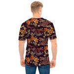 Vintage Dragon Flower Pattern Print Men's T-Shirt