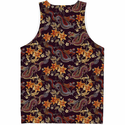 Vintage Dragon Flower Pattern Print Men's Tank Top