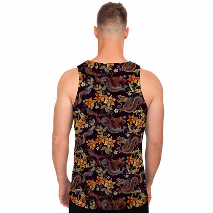 Vintage Dragon Flower Pattern Print Men's Tank Top