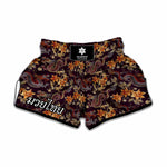 Vintage Dragon Flower Pattern Print Muay Thai Boxing Shorts