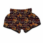 Vintage Dragon Flower Pattern Print Muay Thai Boxing Shorts