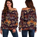 Vintage Dragon Flower Pattern Print Off The Shoulder Sweatshirt
