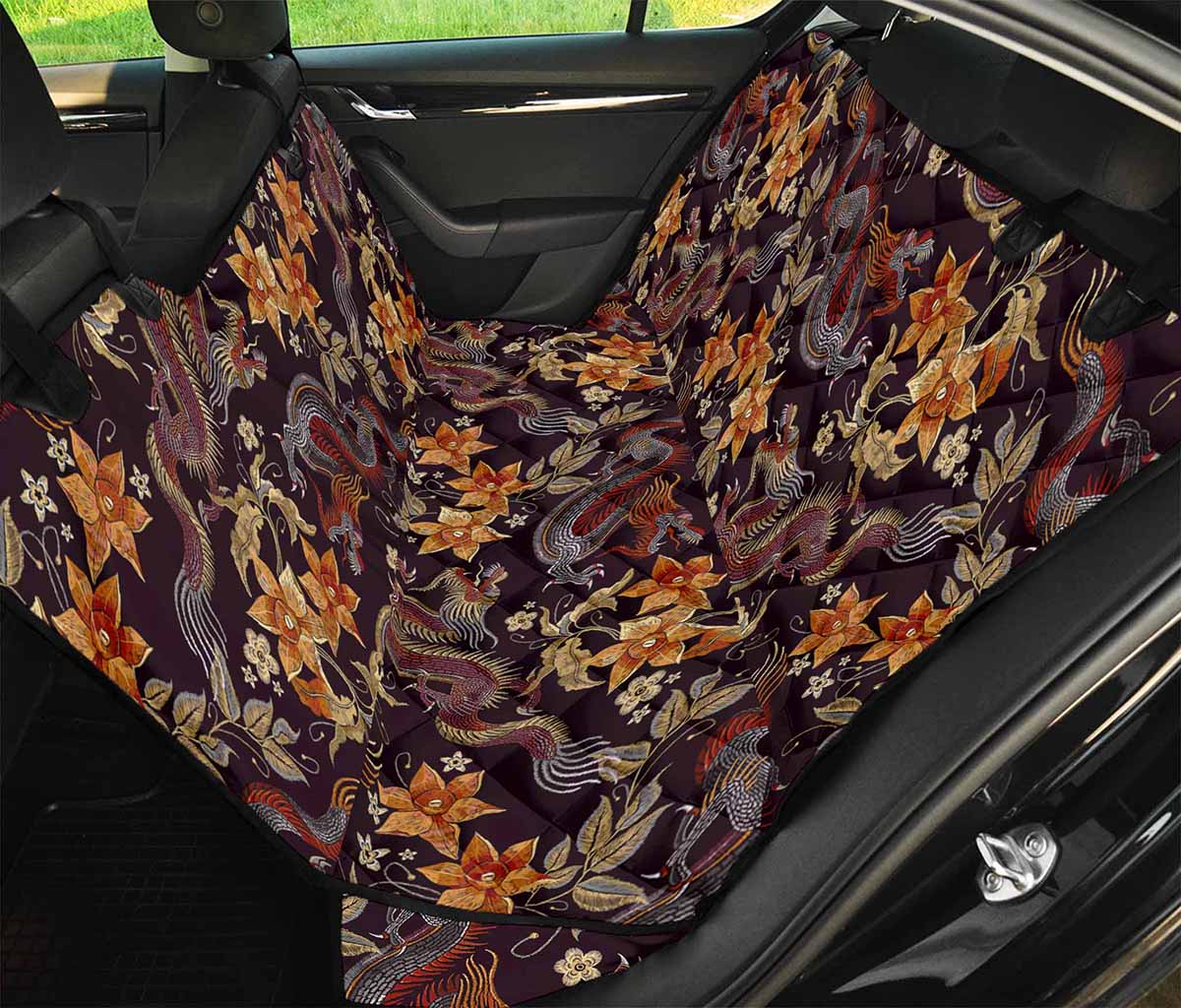 Vintage Dragon Flower Pattern Print Pet Car Back Seat Cover