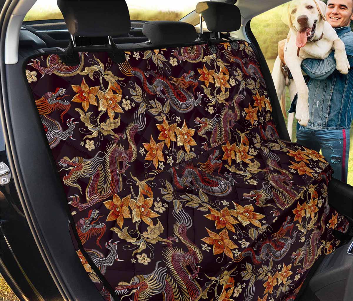 Vintage Dragon Flower Pattern Print Pet Car Back Seat Cover