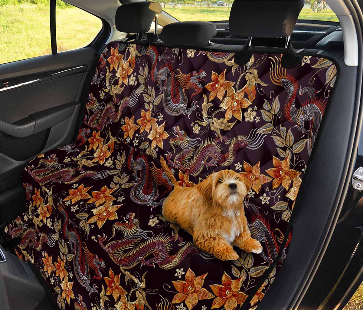 Vintage Dragon Flower Pattern Print Pet Car Back Seat Cover