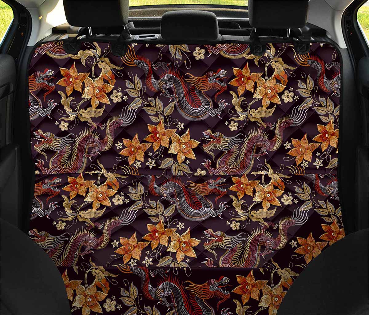 Vintage Dragon Flower Pattern Print Pet Car Back Seat Cover
