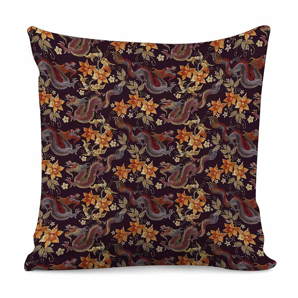 Vintage Dragon Flower Pattern Print Pillow Cover