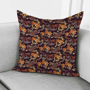 Vintage Dragon Flower Pattern Print Pillow Cover