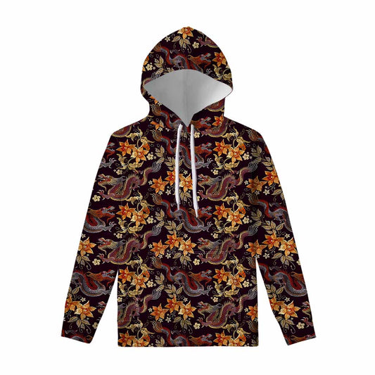 Vintage Dragon Flower Pattern Print Pullover Hoodie