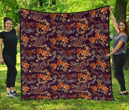 Vintage Dragon Flower Pattern Print Quilt