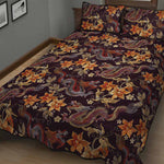 Vintage Dragon Flower Pattern Print Quilt Bed Set