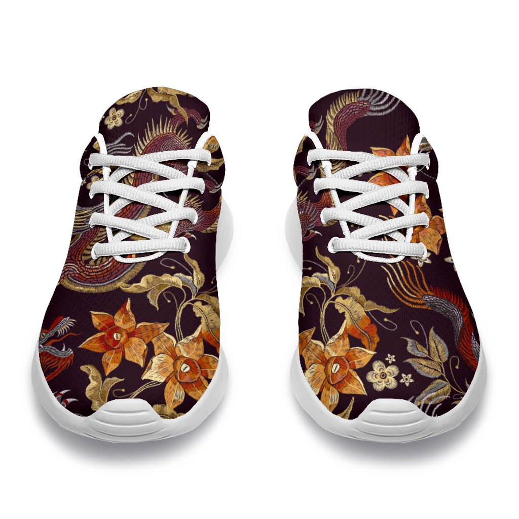 Vintage Dragon Flower Pattern Print Sport Shoes GearFrost