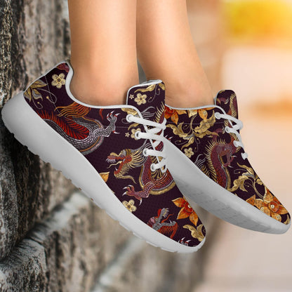 Vintage Dragon Flower Pattern Print Sport Shoes GearFrost