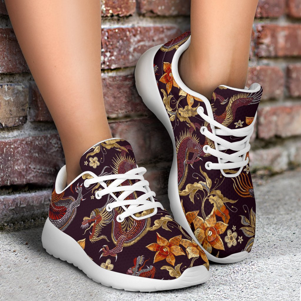 Vintage Dragon Flower Pattern Print Sport Shoes GearFrost