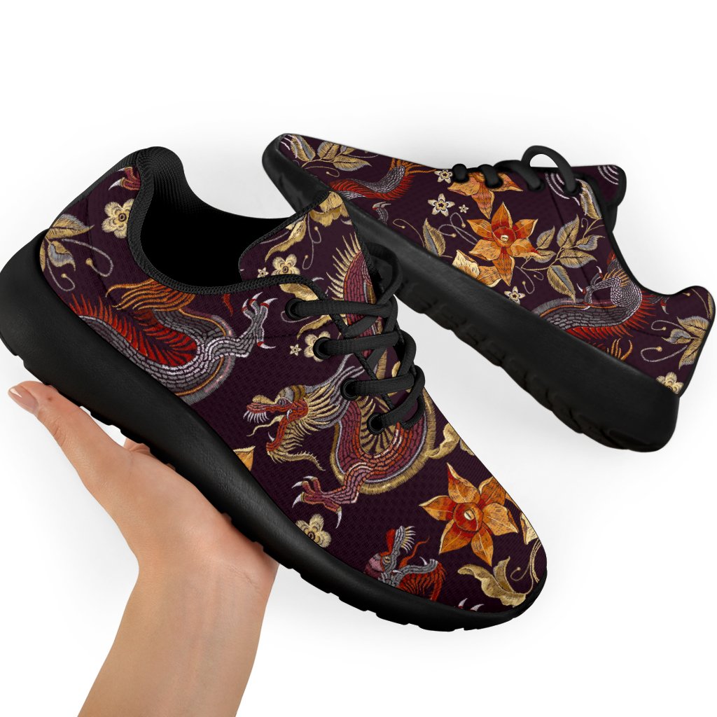 Vintage Dragon Flower Pattern Print Sport Shoes GearFrost