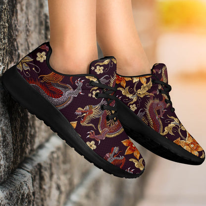 Vintage Dragon Flower Pattern Print Sport Shoes GearFrost