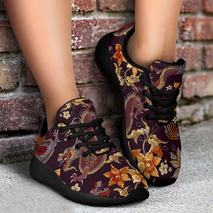 Vintage Dragon Flower Pattern Print Sport Shoes GearFrost