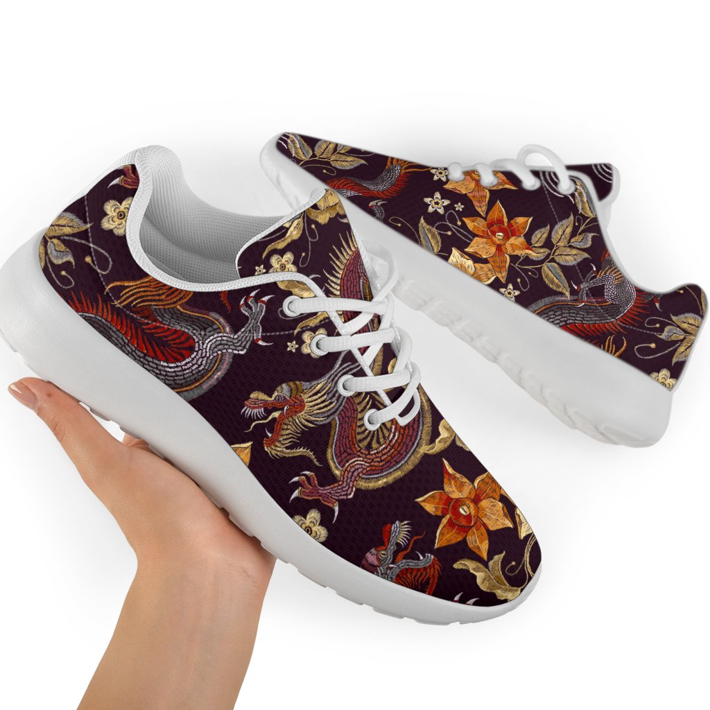 Vintage Dragon Flower Pattern Print Sport Shoes GearFrost