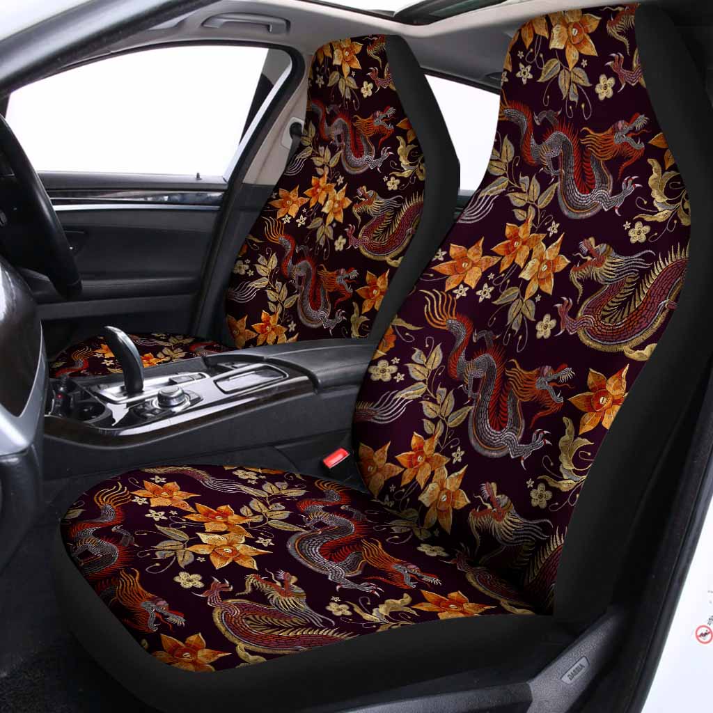 Vintage Dragon Flower Pattern Print Universal Fit Car Seat Covers