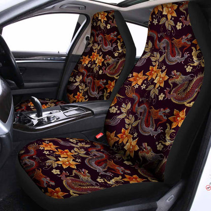 Vintage Dragon Flower Pattern Print Universal Fit Car Seat Covers