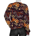 Vintage Dragon Flower Pattern Print Women's Crewneck Sweatshirt GearFrost