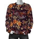 Vintage Dragon Flower Pattern Print Women's Crewneck Sweatshirt GearFrost