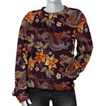 Vintage Dragon Flower Pattern Print Women's Crewneck Sweatshirt GearFrost