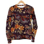 Vintage Dragon Flower Pattern Print Women's Crewneck Sweatshirt GearFrost