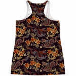 Vintage Dragon Flower Pattern Print Women's Racerback Tank Top