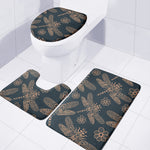 Vintage Dragonfly Pattern Print 3 Piece Bath Mat Set